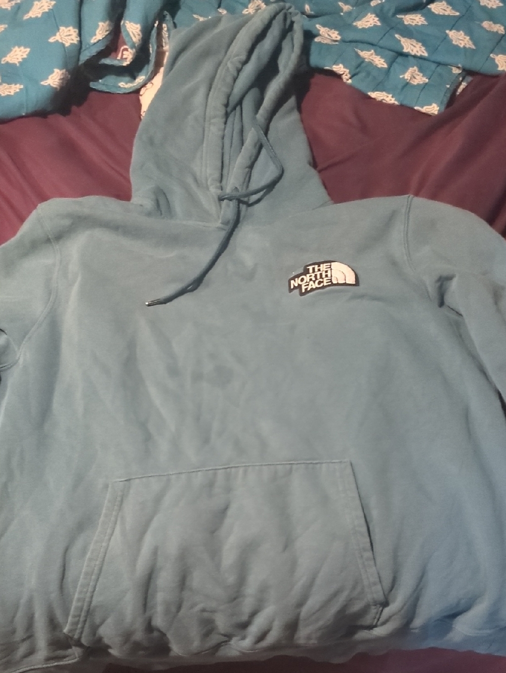 The North Face Teal Pullover Hoodie with Logo Patch